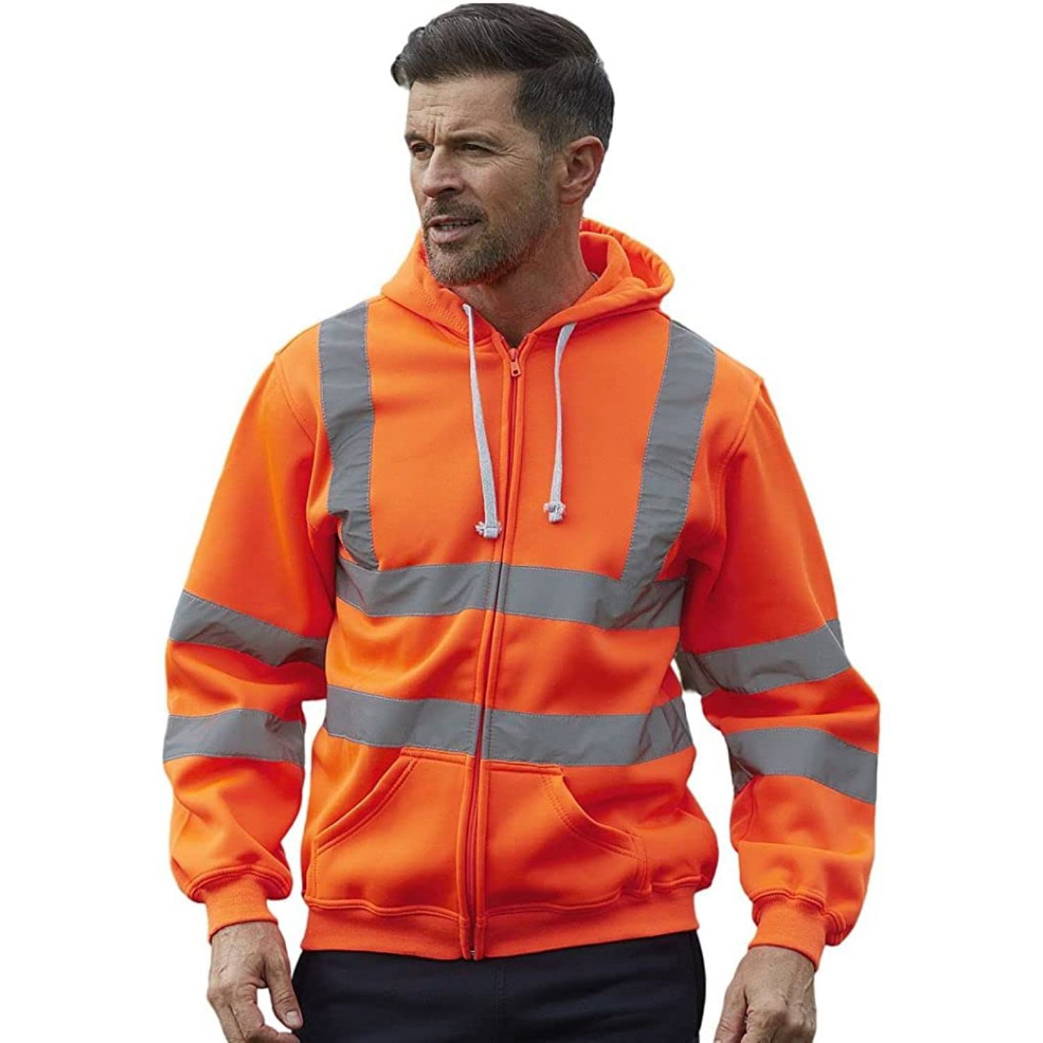 Class 3 Reflective Tape Safety Zipper Hoodie with Kangaroo Pocket 5