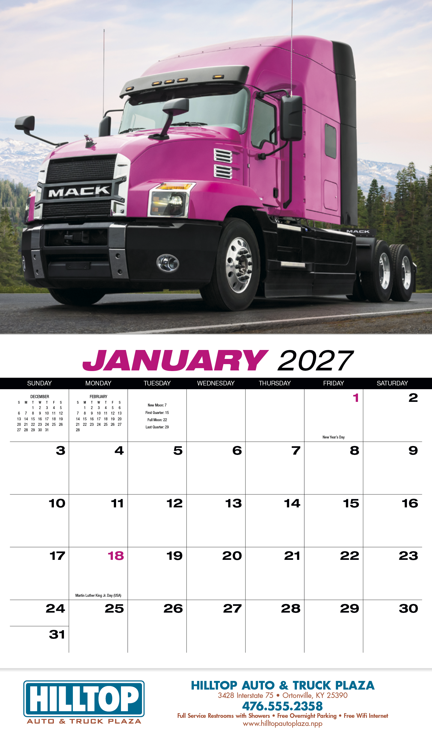 HotLine® Products 18-Wheeler Wall Appointment Calendar - Stapled 70