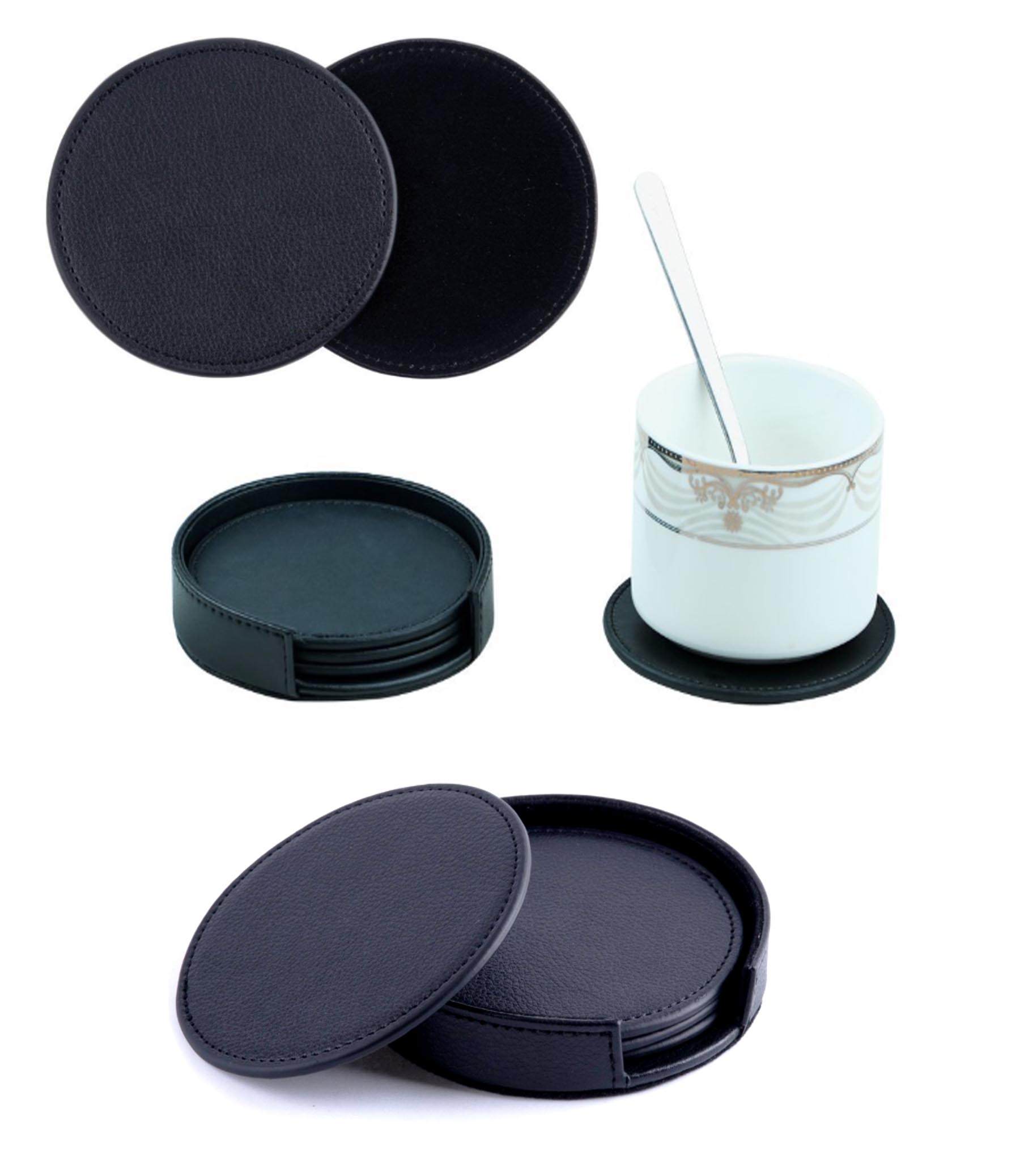 iBank ® Set of 4 Premium Leatherette Round Coasters for Beer, Wine and Coffee 1