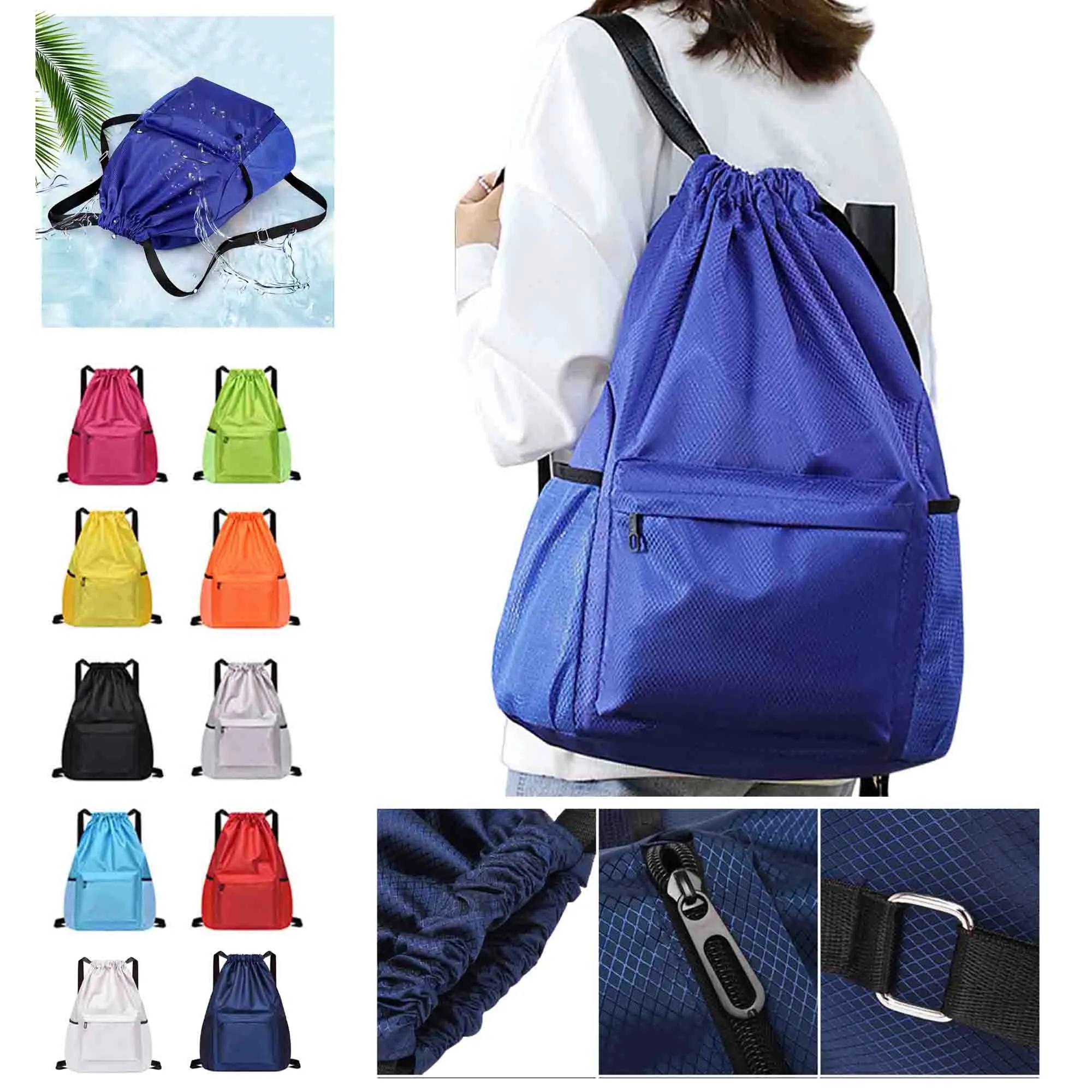 Waterproof Drawstring Backpack With Front Zipper Pocket 9