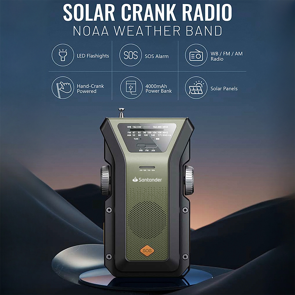 ResQ Emergency Weather Radio with Hand Crank, Solar, and 4000mAh Portable Phone Charger 14