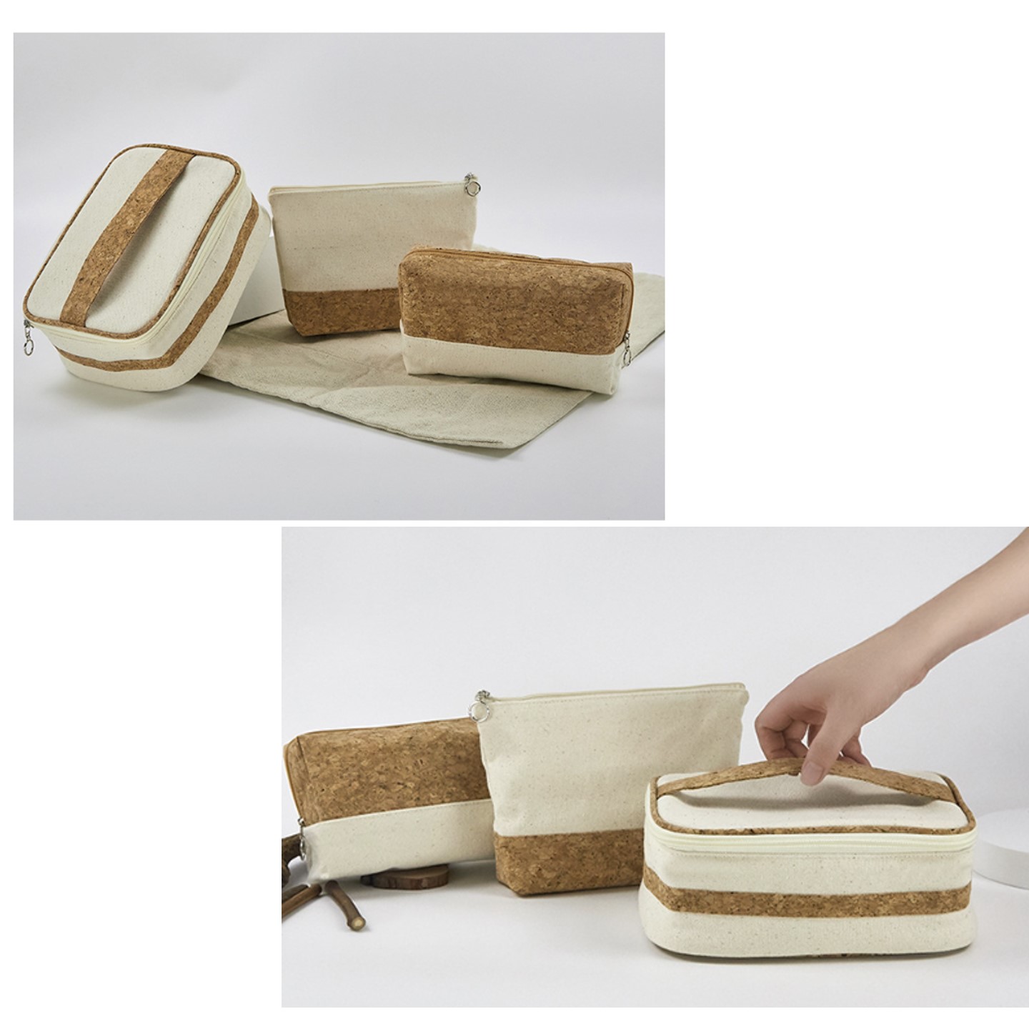 Mixed Canvas Cork Outdoor Portable Wash Cosmetic Bag Toiletries Organizer for traveling 2