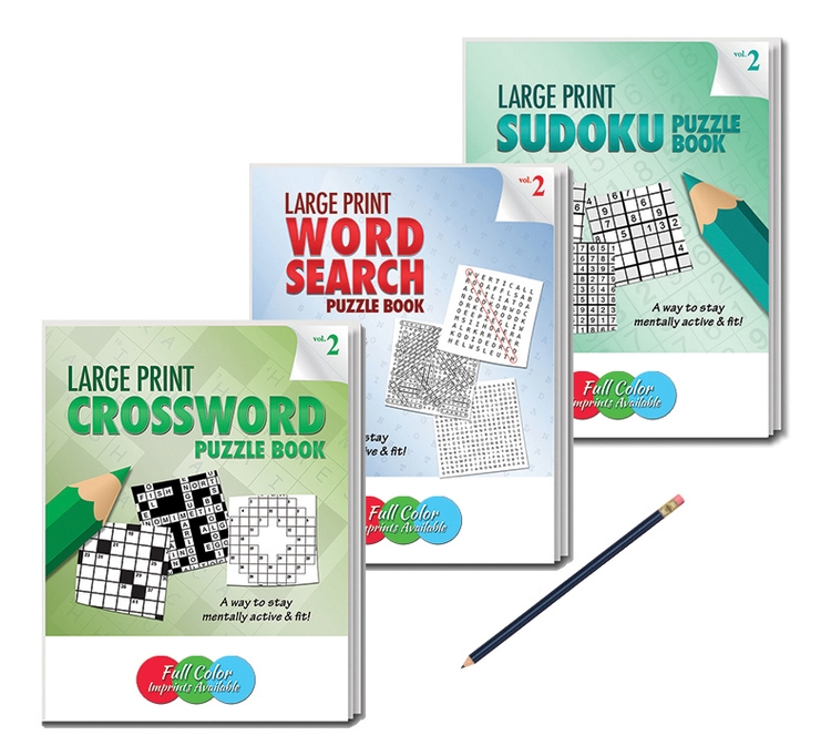 LARGE PRINT PUZZLE BOOK GIFT PACK - 3 Puzzle Book Set with Pencil. Vol 2 1