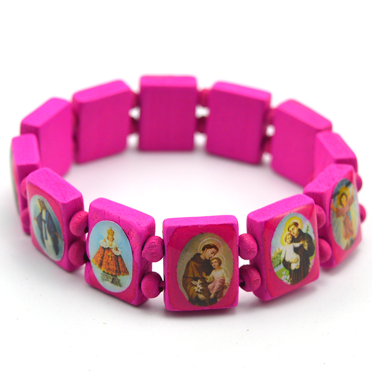 Square Wood Beads Rosary Bracelet With Holy Saints Picture 4