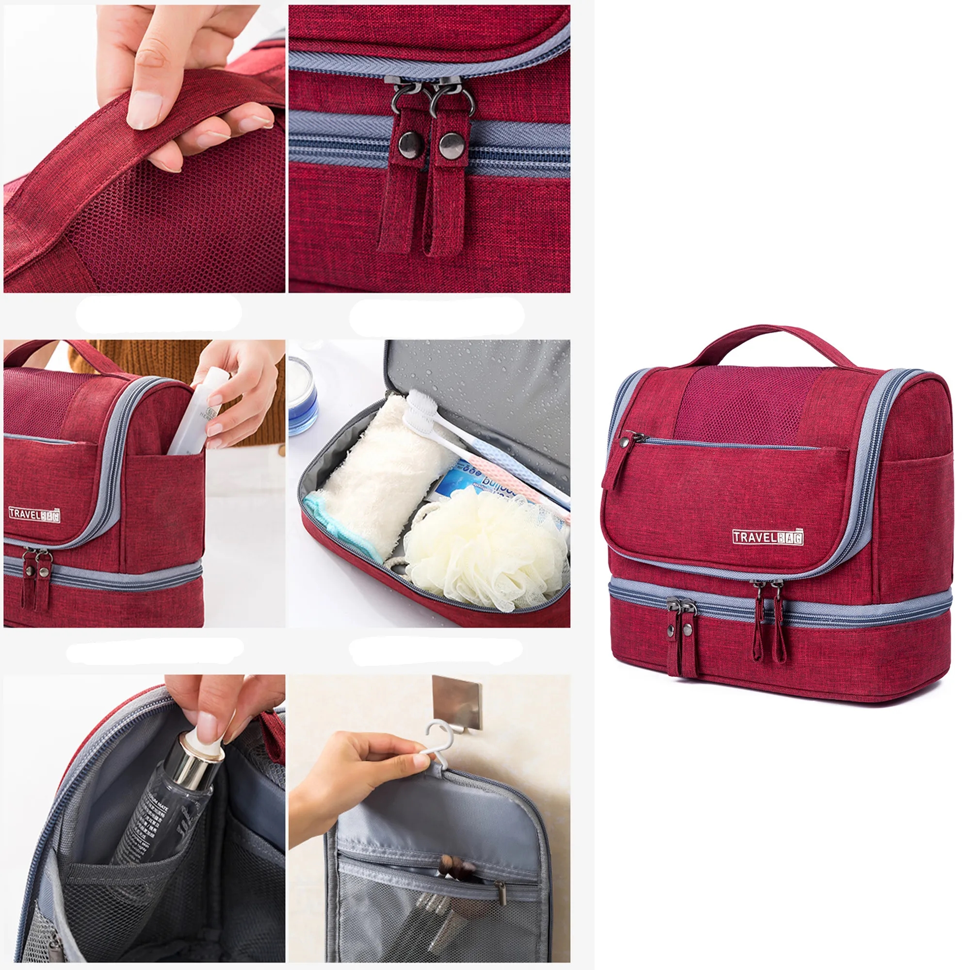 Travel Toiletry Organizer Bag With Hanging Hook 3