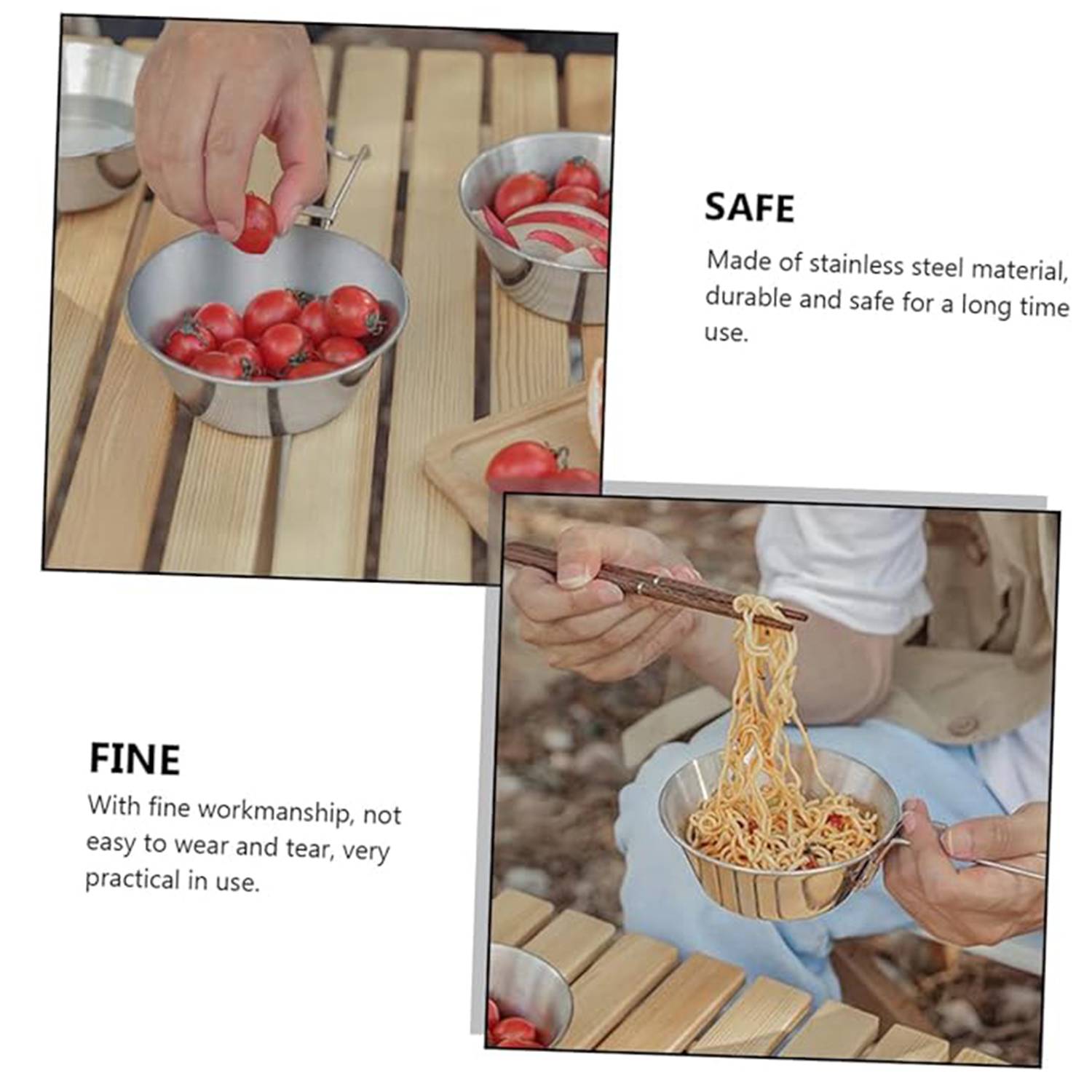 Stainless Steel Camping Bowl w/ Foldable Handle 6