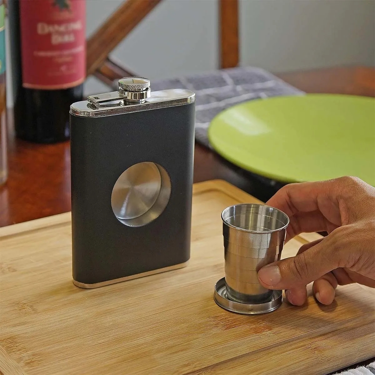 8oz Portable Hip Flask with Built In Collapsible Shot Glass, custom water bottle with logo imprint 3