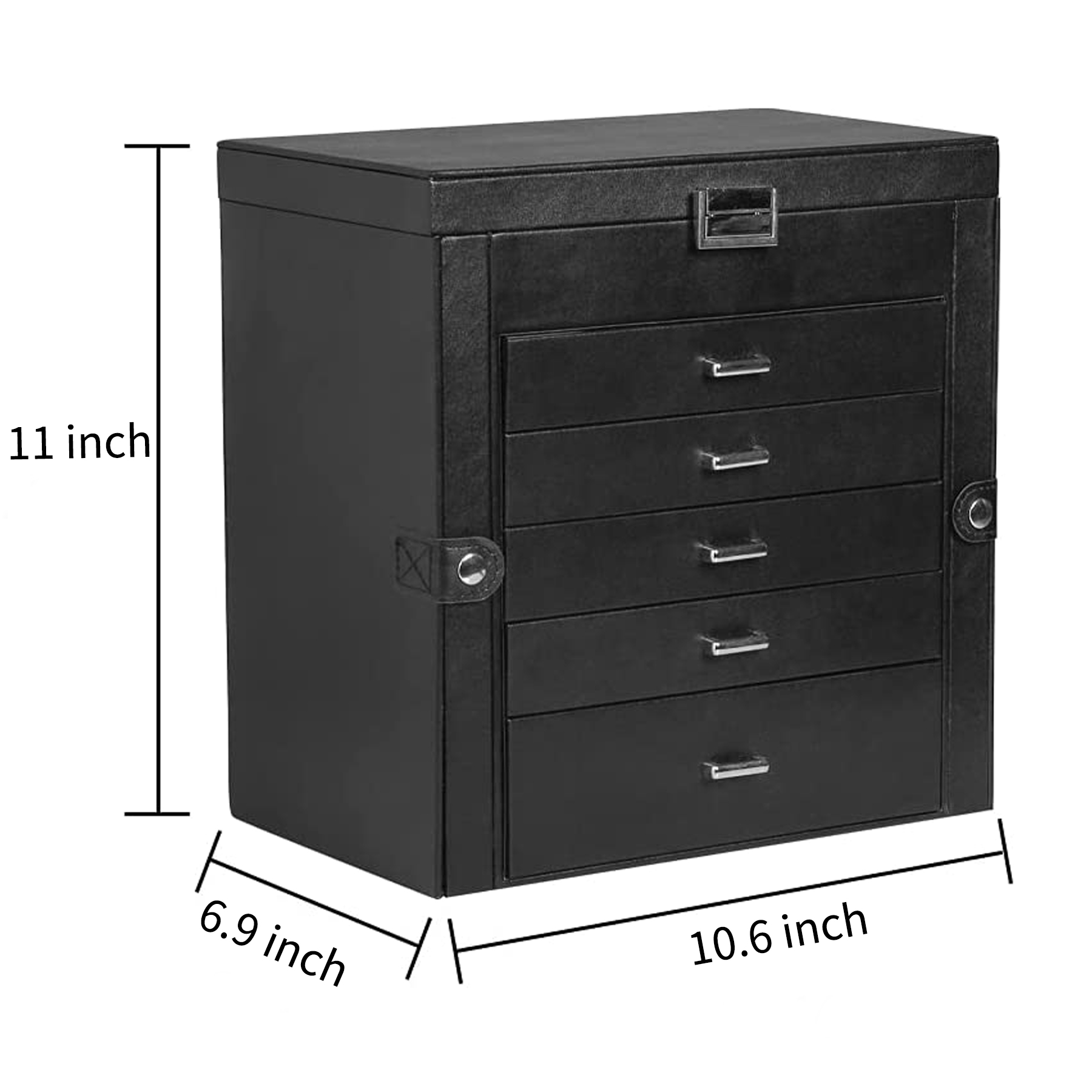 6 Tier PU Leather Jewelry Box with Lock 2