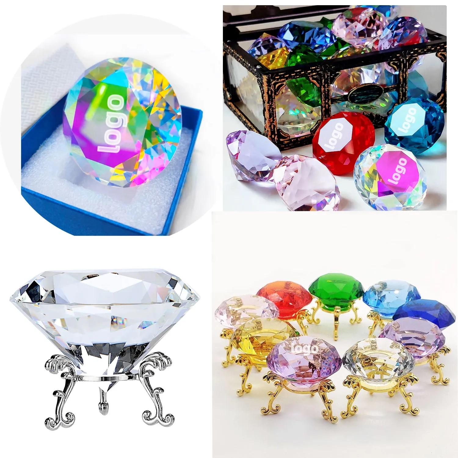 Large Crystal Diamond with Stand Glass Paperweight Gems 5
