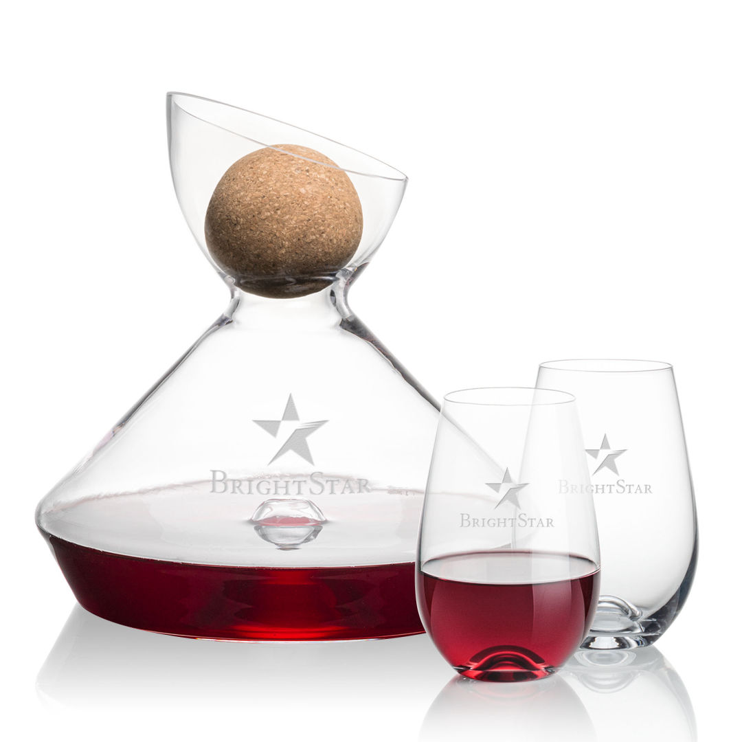 Woodbury Carafe w/Cork Stopper & Boston Stemless Wine 6