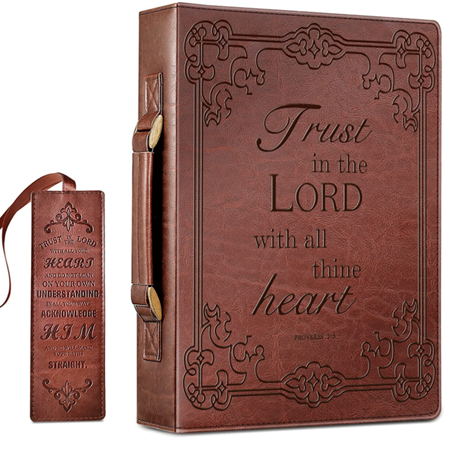 PU Leather Book Cover Carrying Case Bible Bag w/ Handle 5