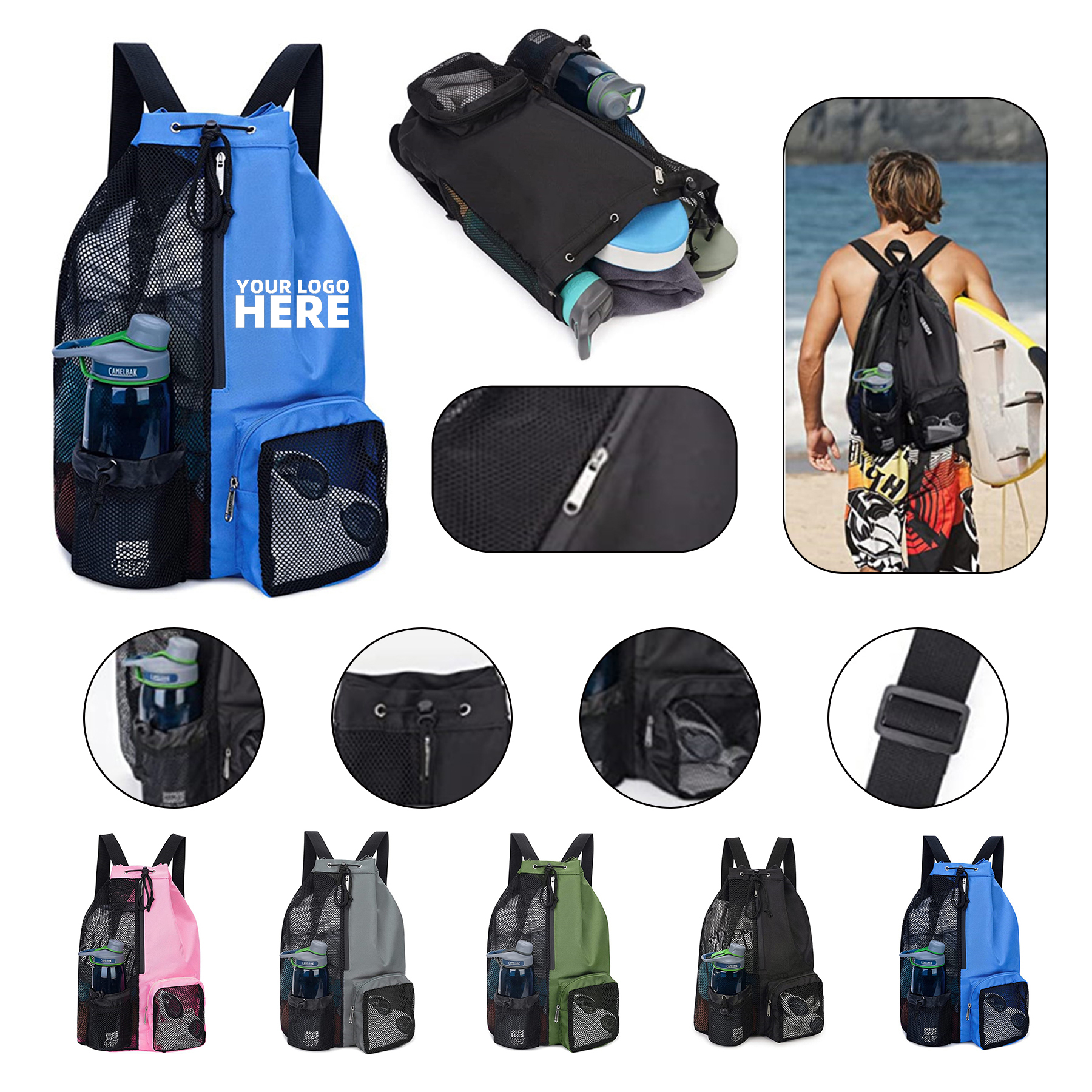 Mesh Drawstring Backpack With Wet Pocket For Swimming 2