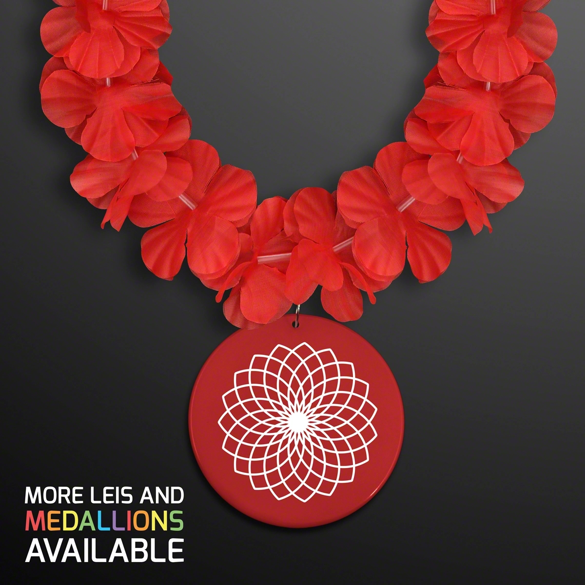Red Flower Lei Necklace with Medallion (Non-Light Up) 2