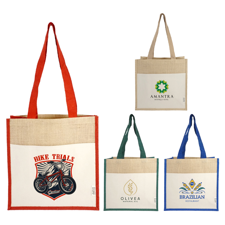 Miami Recycled Cotton Front Pocket Jute Tote, custom tote bag with logo imprint 3