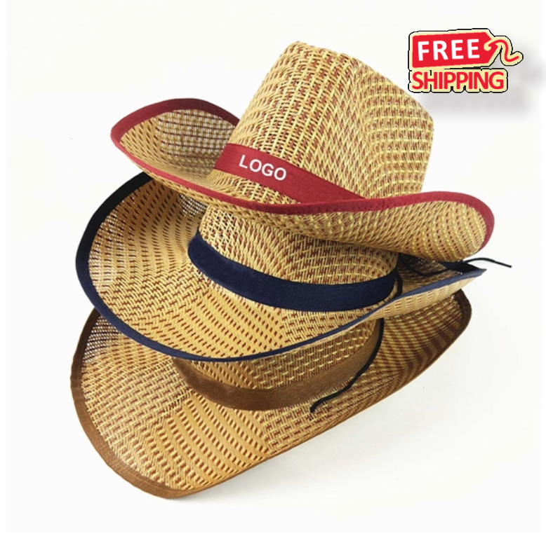 Straw Cowboy Hat with Logo Band 2