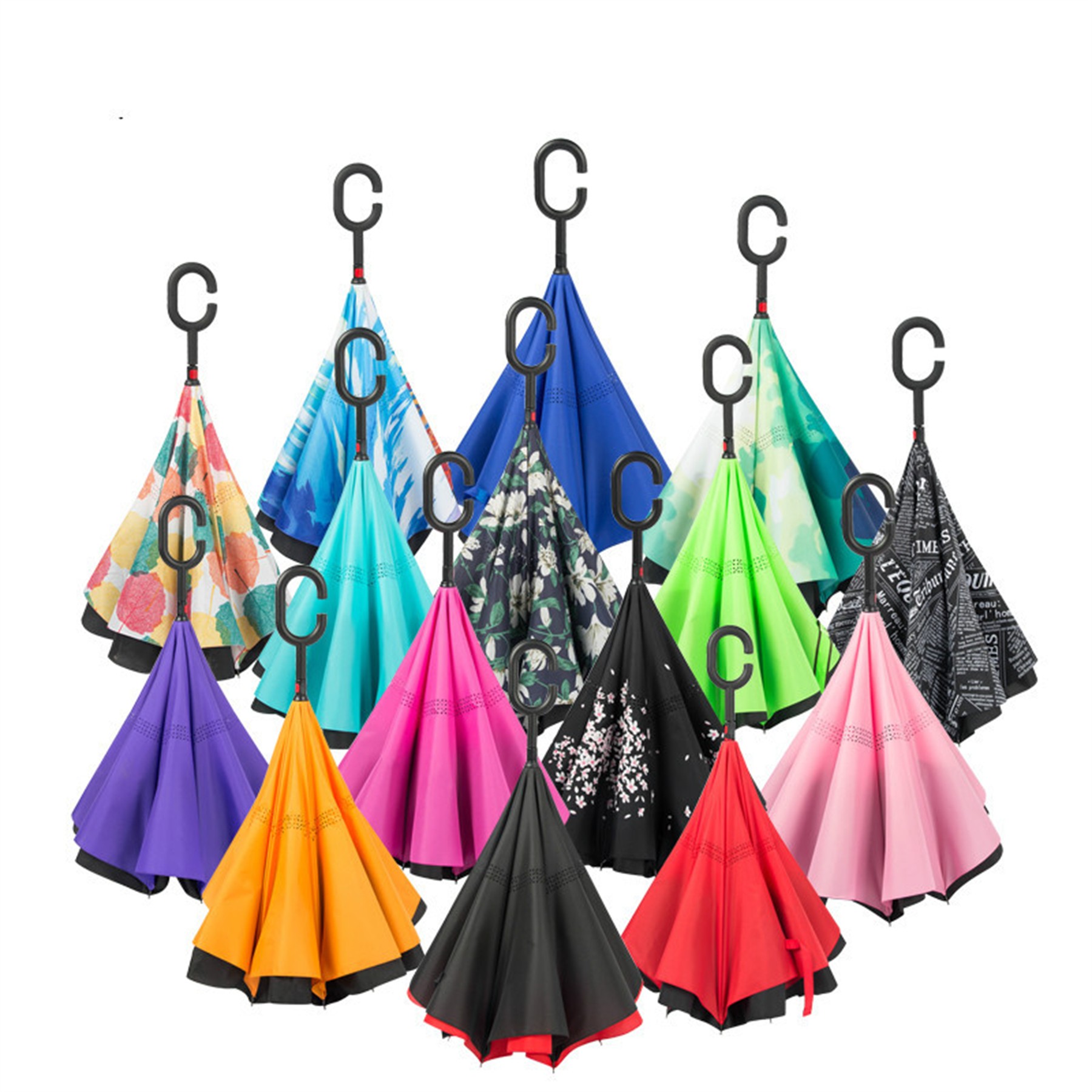 Inverted Reverse Umbrella With C-Shaped Handle 1