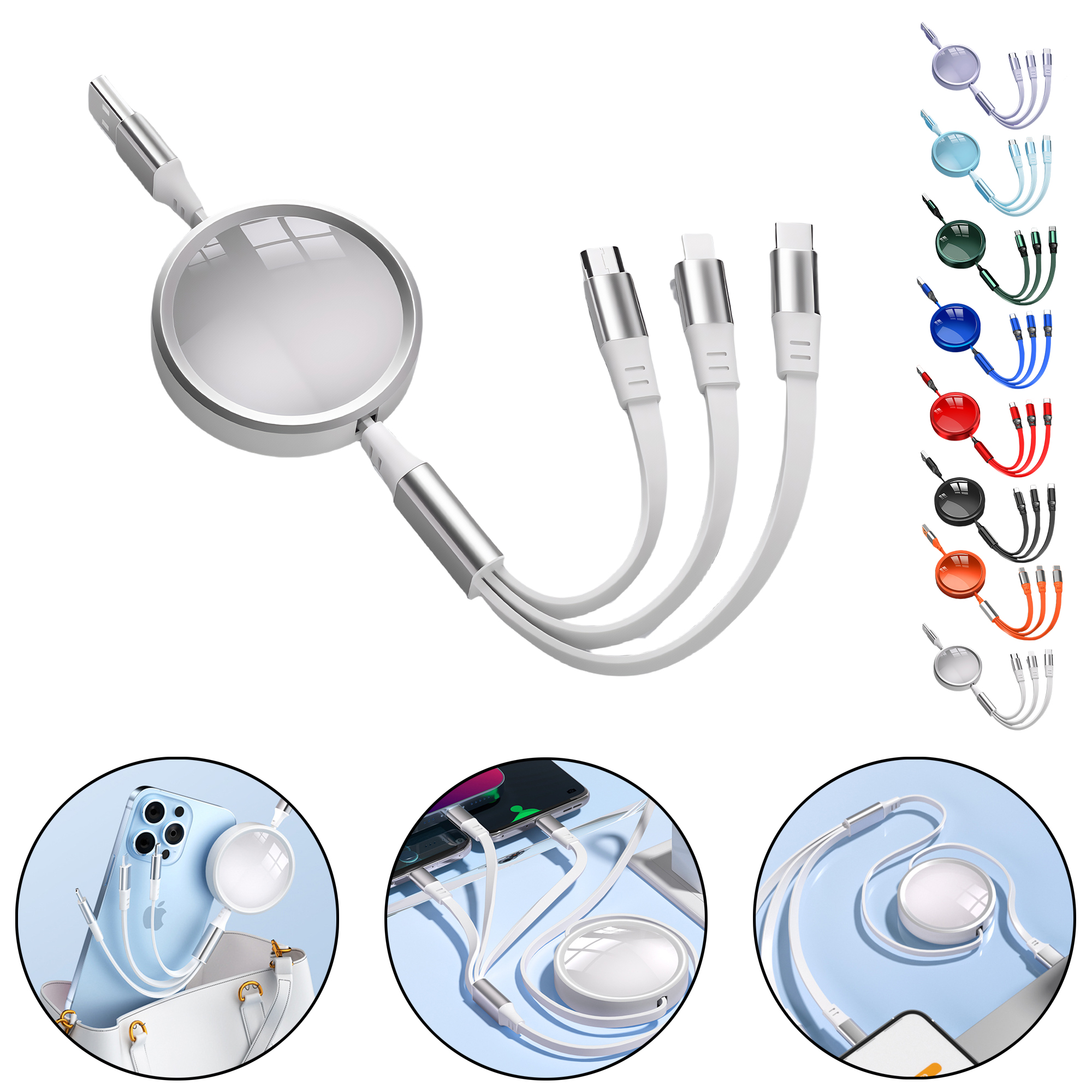 Retractable 3-in-1 Fast Charging Cable with 4-Level Adjustable Length, Tangle-Free Design 2