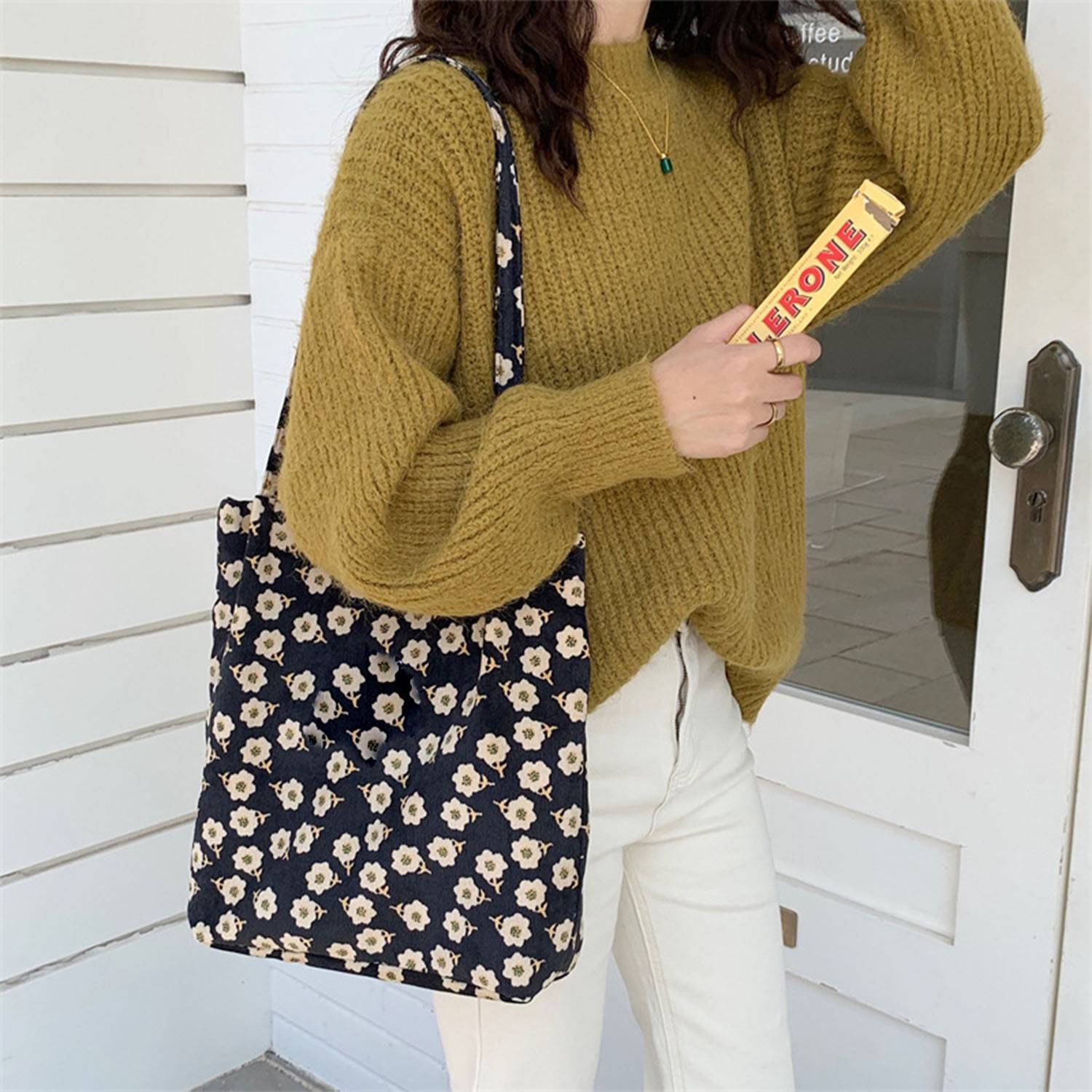 Corduroy high-capacity printed handbag tote bag 9