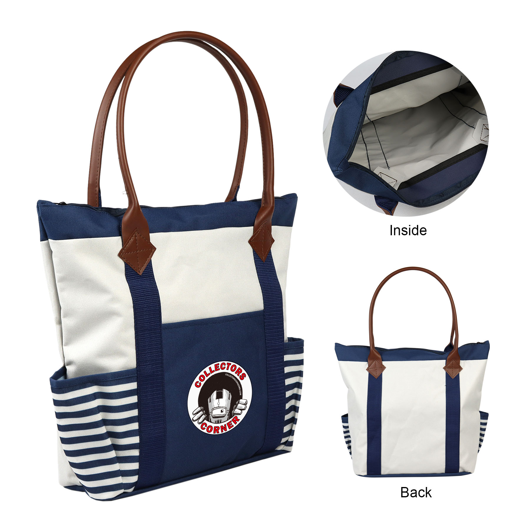 600D Navy Style Boat Tote Bag w/Leather Handles 3