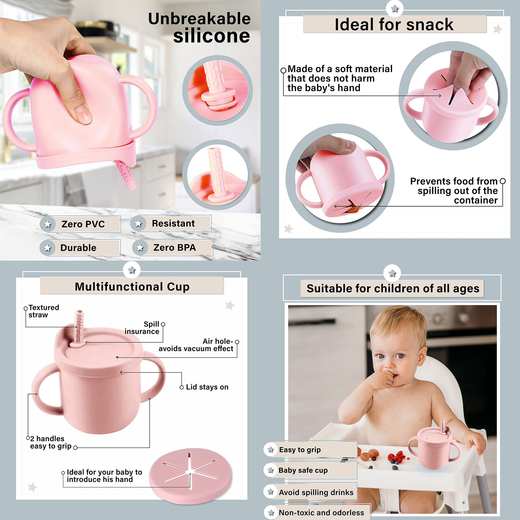 Silicone Toddler Cups with Straw and Handle 2