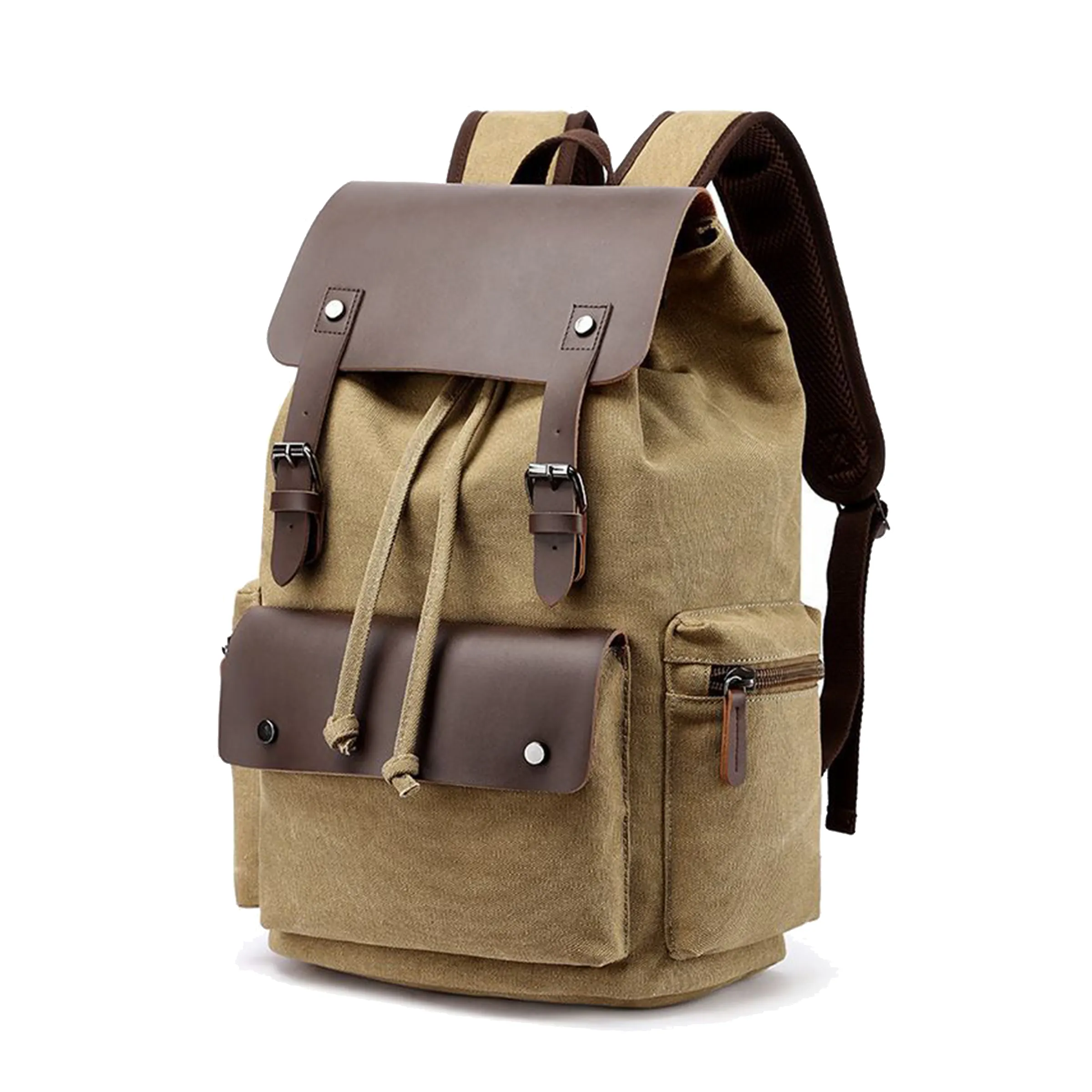 Vintage Leather Backpack Denim Canvas Laptop Rucksack 8