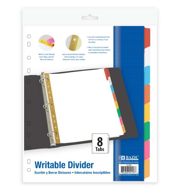 Writable Paper Dividers - 8 Count Assorted Color Tabs 1