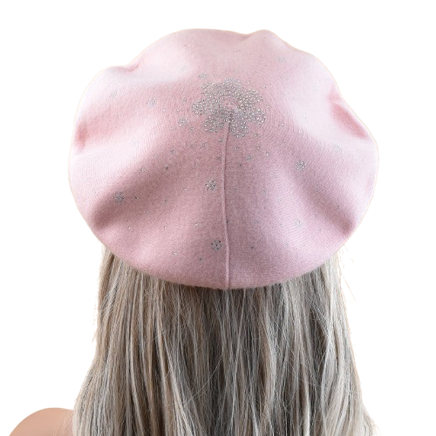 Round Crown Wool Beret Hat w/ Rhinestone Detailing 4