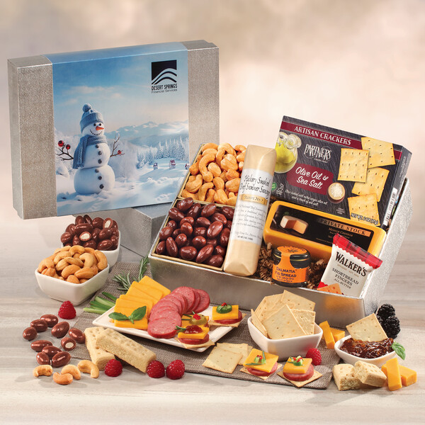 Snacking Smorgasbord with Blue Snowman Sleeve