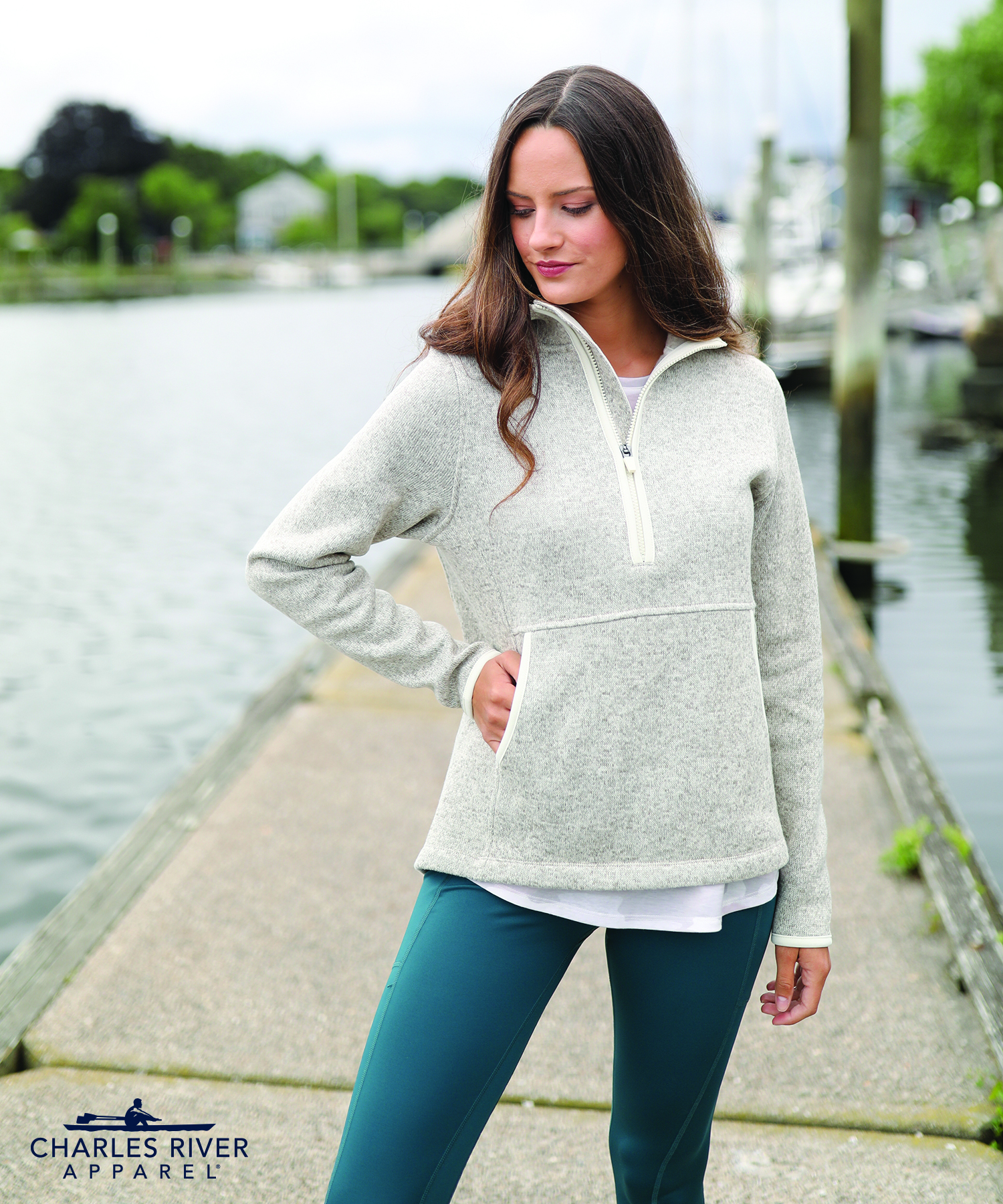 Women's Heathered Fleece Quarter Zip Hoodie 20