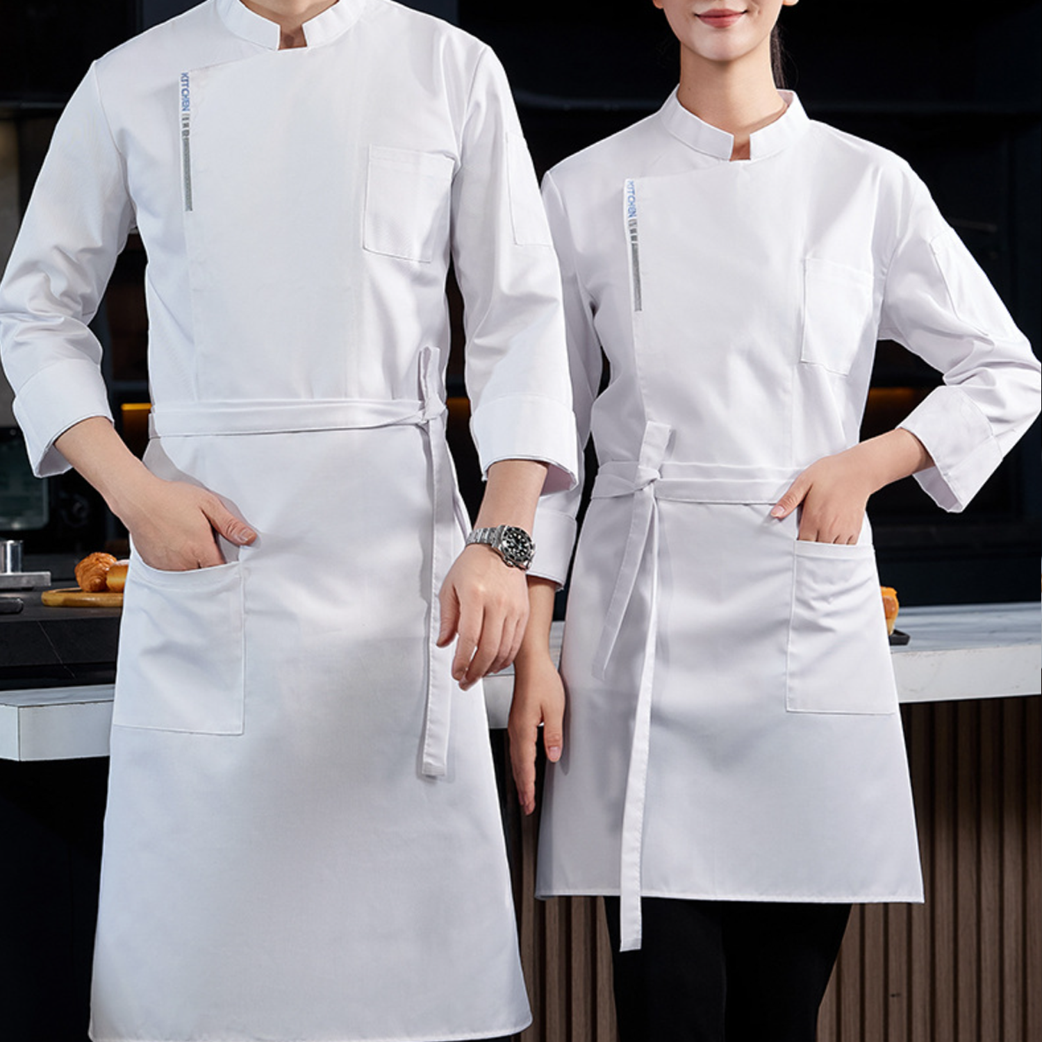 Black White Durable Mix Of Polyester And Cotton Chef Coat 5