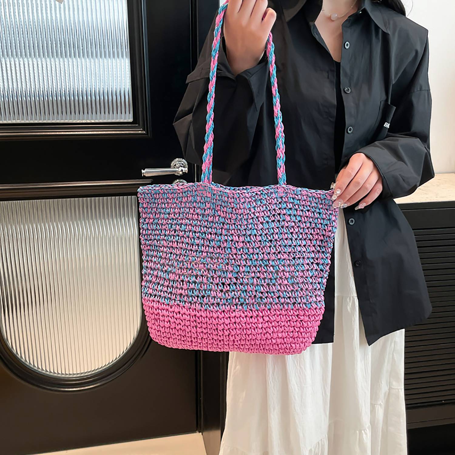 Trendy Large-Capacity Woven Beach Tote Bag, custom tote bag with logo imprint 4