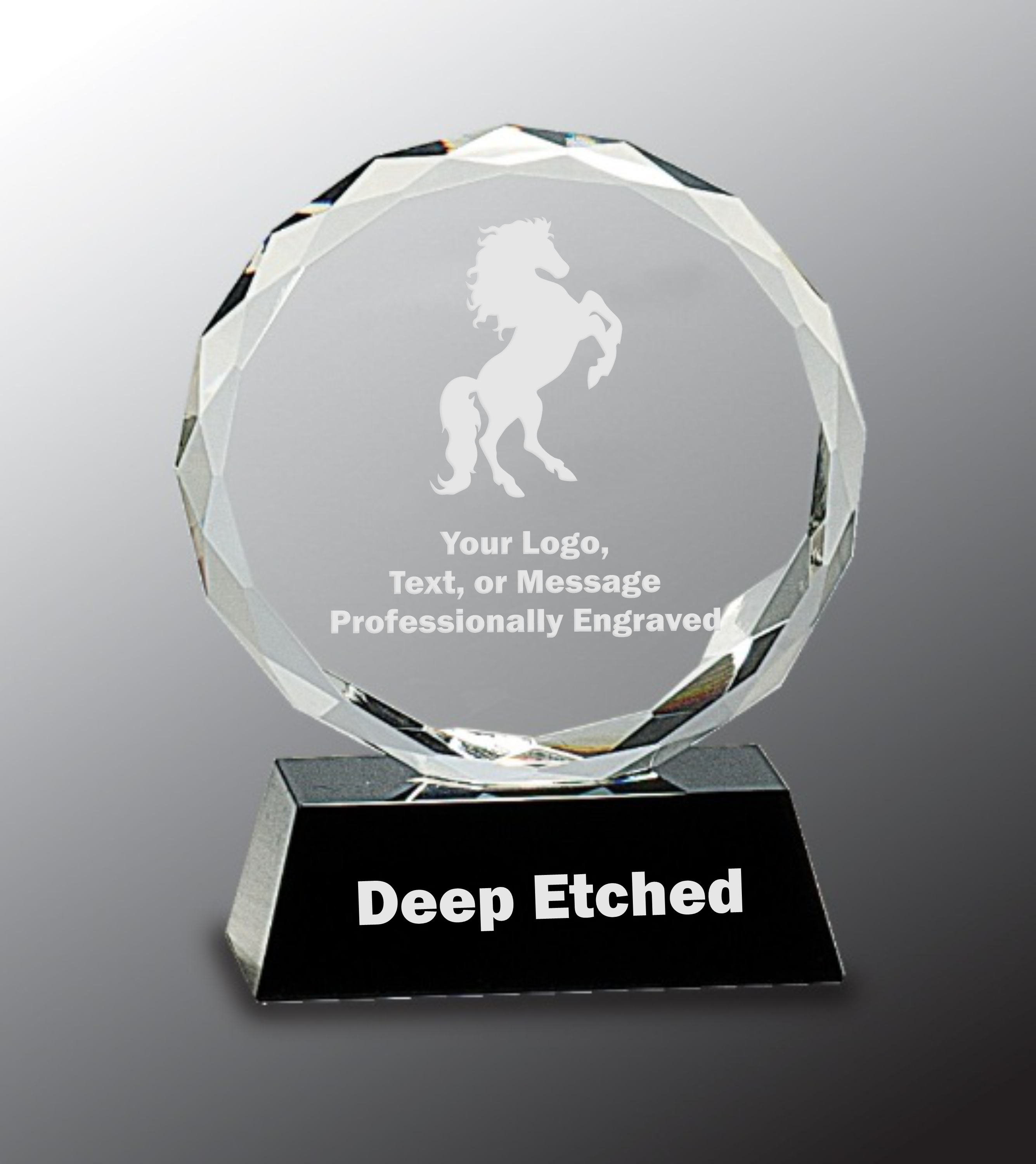 5" Round Facet Crystal on Black Pedestal Base Award