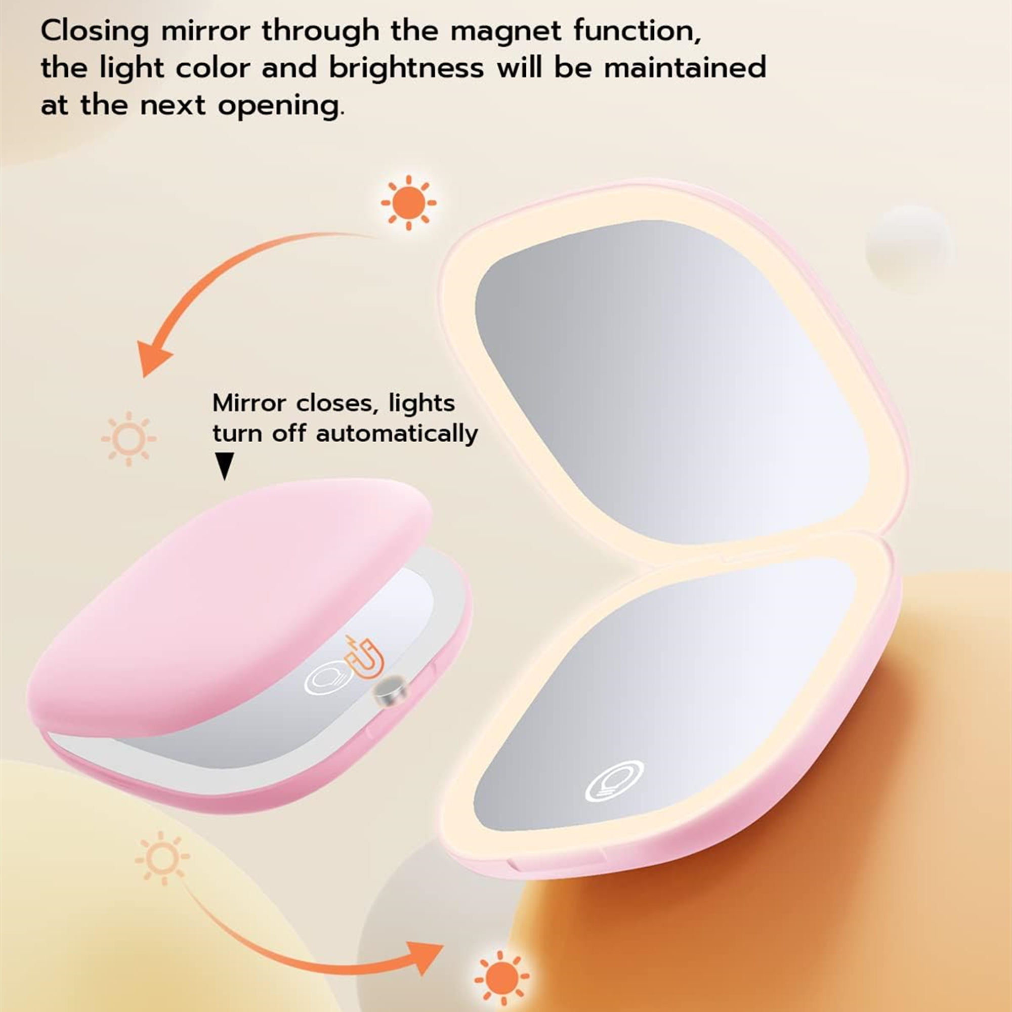 USB Rechargeable Led Travel Makeup Mirror Square 3