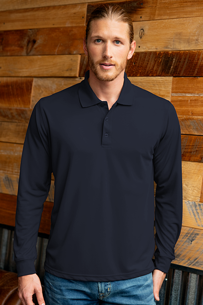 Vansport Omega Long Sleeve Solid Mesh Tech Polo 3