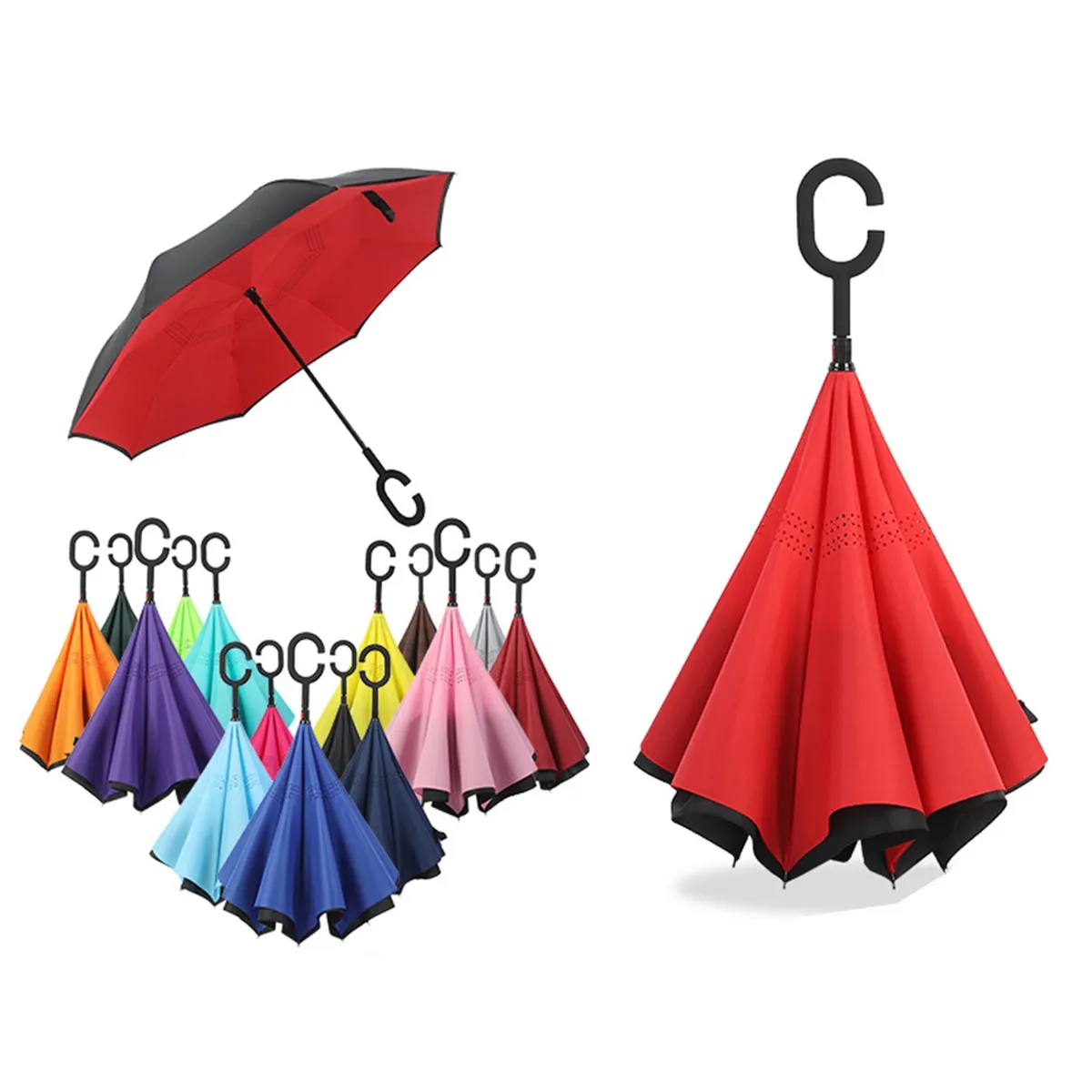 C-Shaped Handle Hands-Free Stand-Up Inverted Umbrella 4