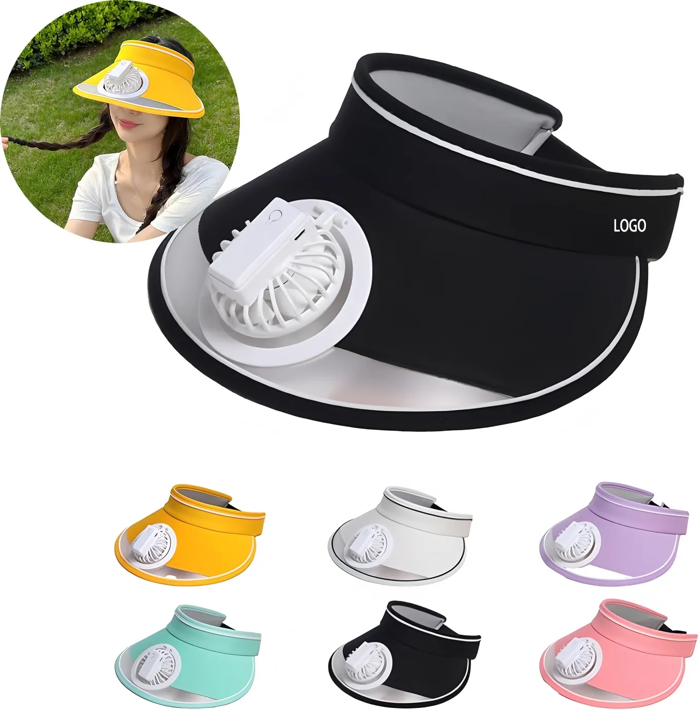 Rechargeable Sun Visor Hat with Cooling Fan 5