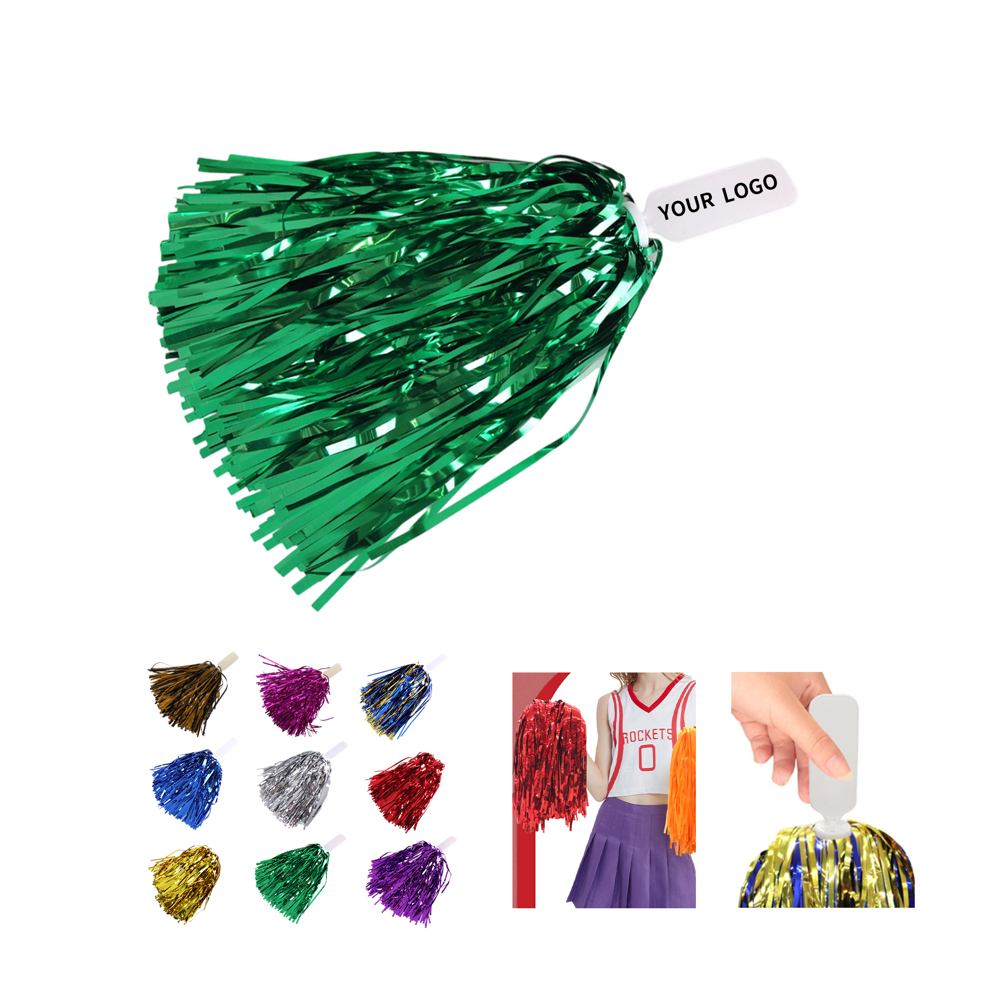 PET Material Cheerleader Pom With Plastic Handle 11.8" 4