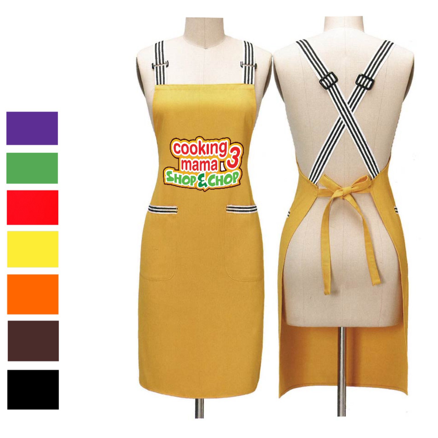 12 oz Woven knitted Kitchen Apron w/ 2 pocket, Striped Strap 1