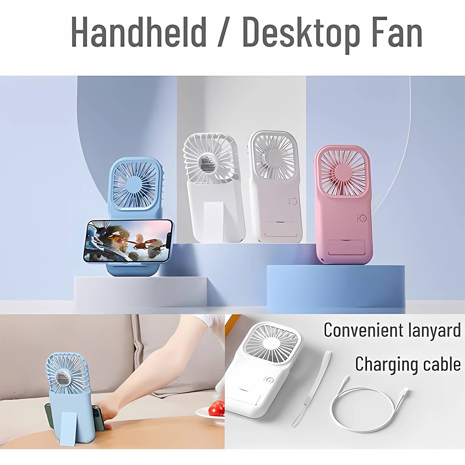 Portable Mini Battery Operated Phone Holder Handheld Fan 6