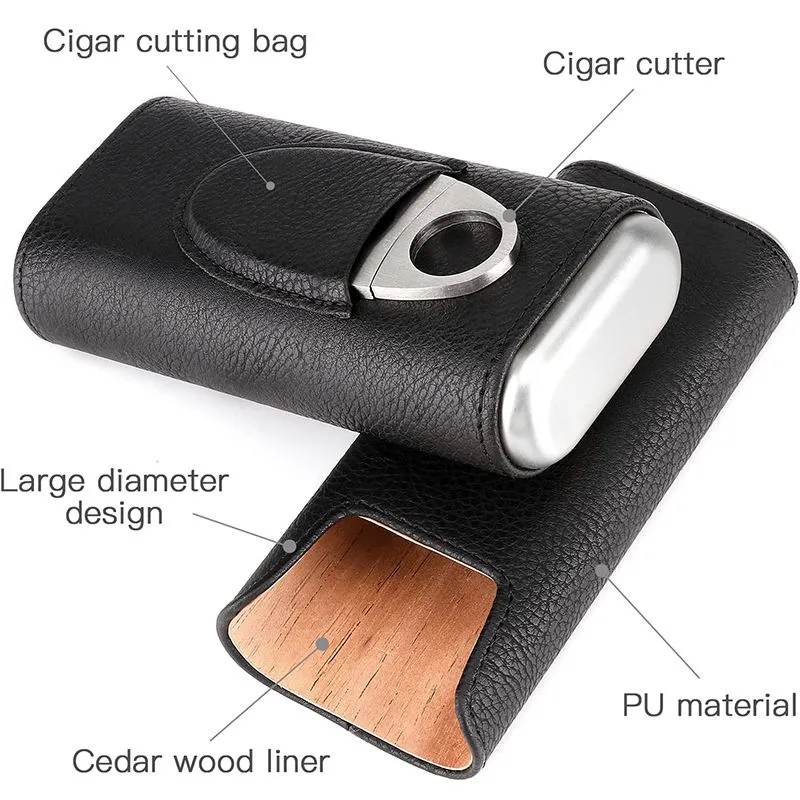 3- Finger Brown Leather Cigar Case with Cutter 2