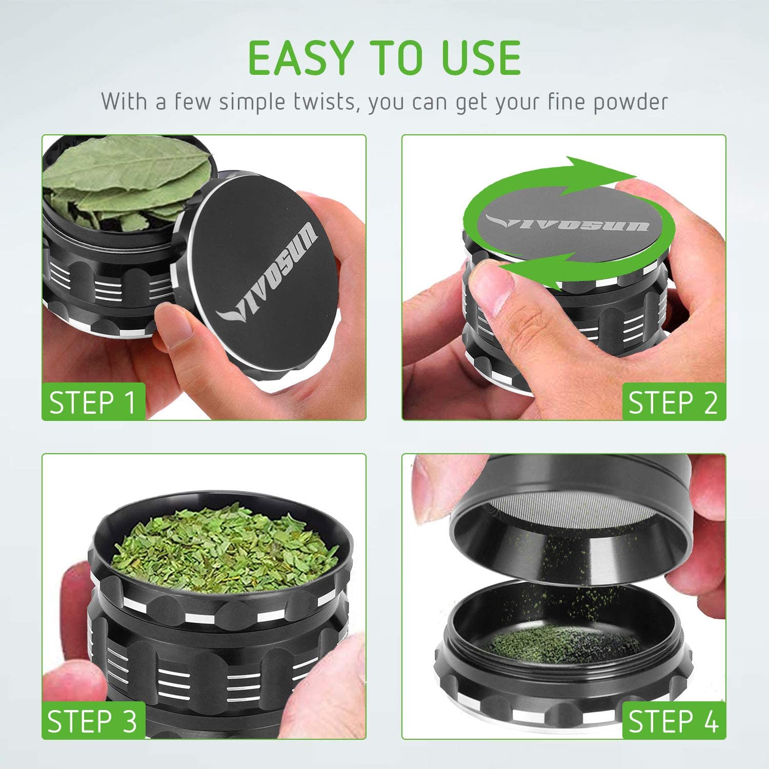 Premium Aluminum Alloy Herb Grinder – 2.45" 4-Piece Metal Design with Pollen Catcher 1