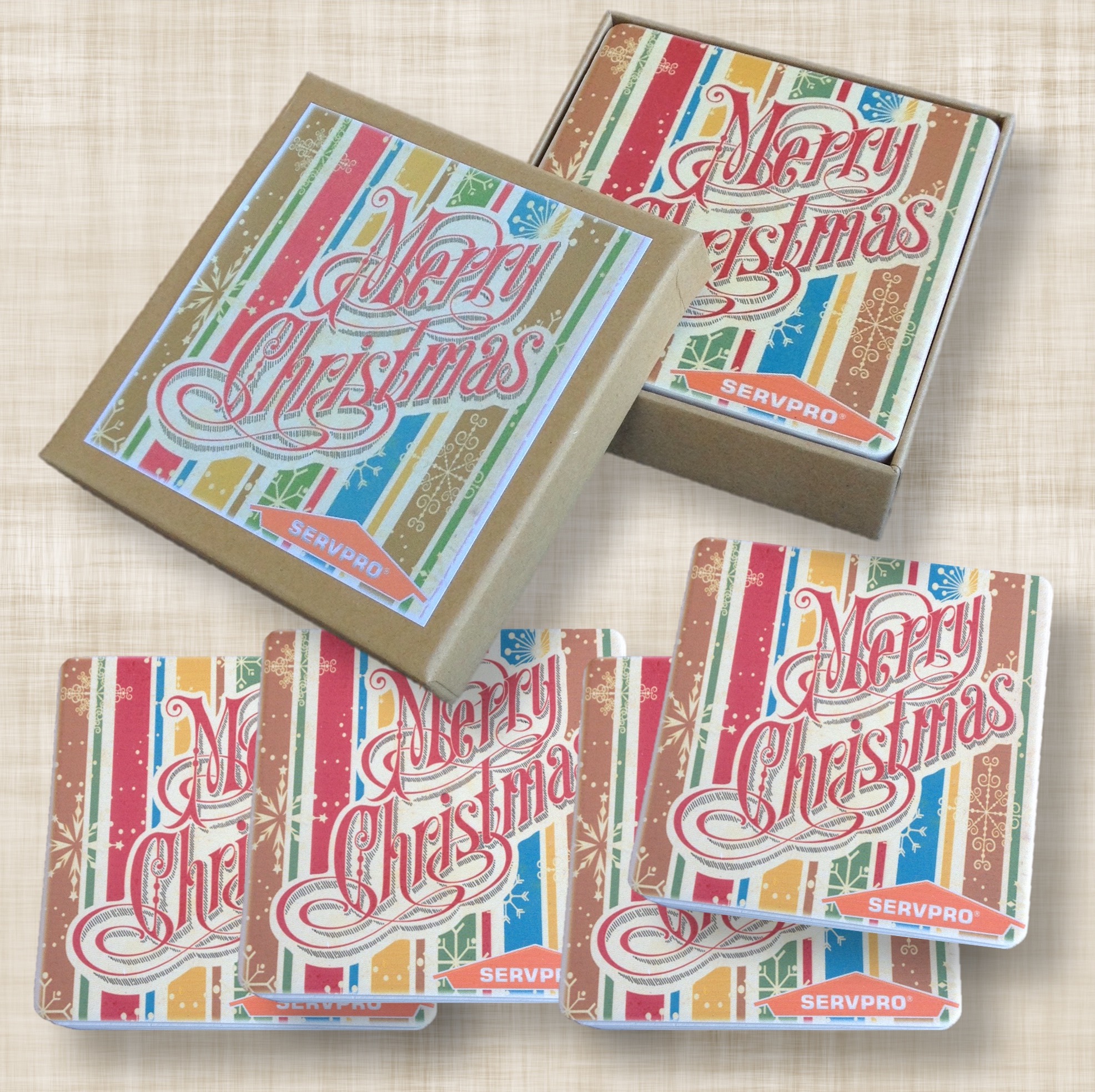 4 Square Absorbent Stone Coaster Gift Box Set with Printed Label 4
