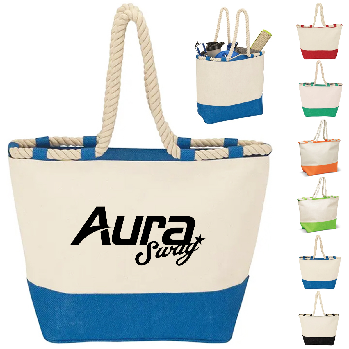 20L Durable Canvas Beach Tote Bag with Rope Handles 4