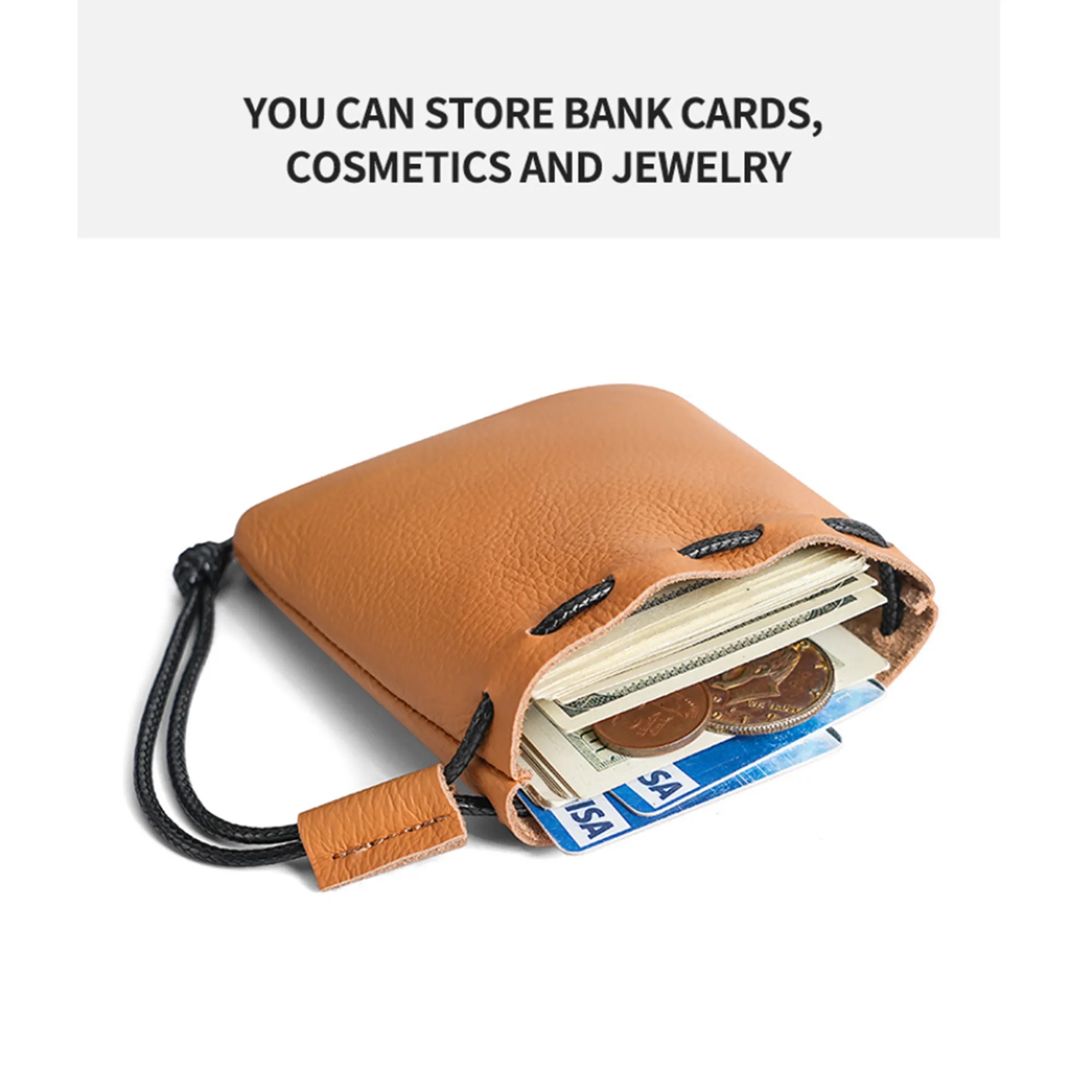 Genuine Leather Drawstring Coin Pouch 9