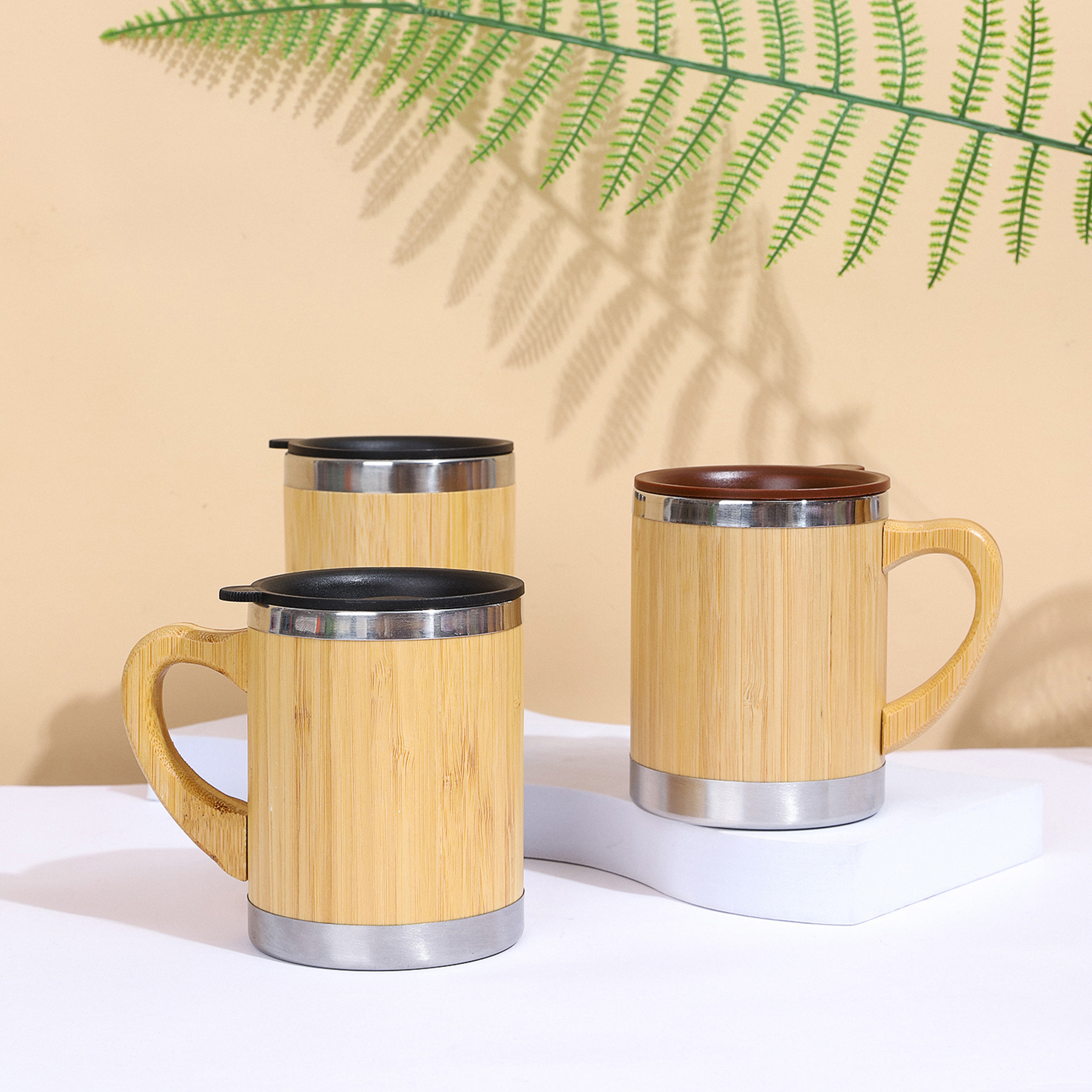 10 Oz. Steel Interior Bamboo Mug Cup 1
