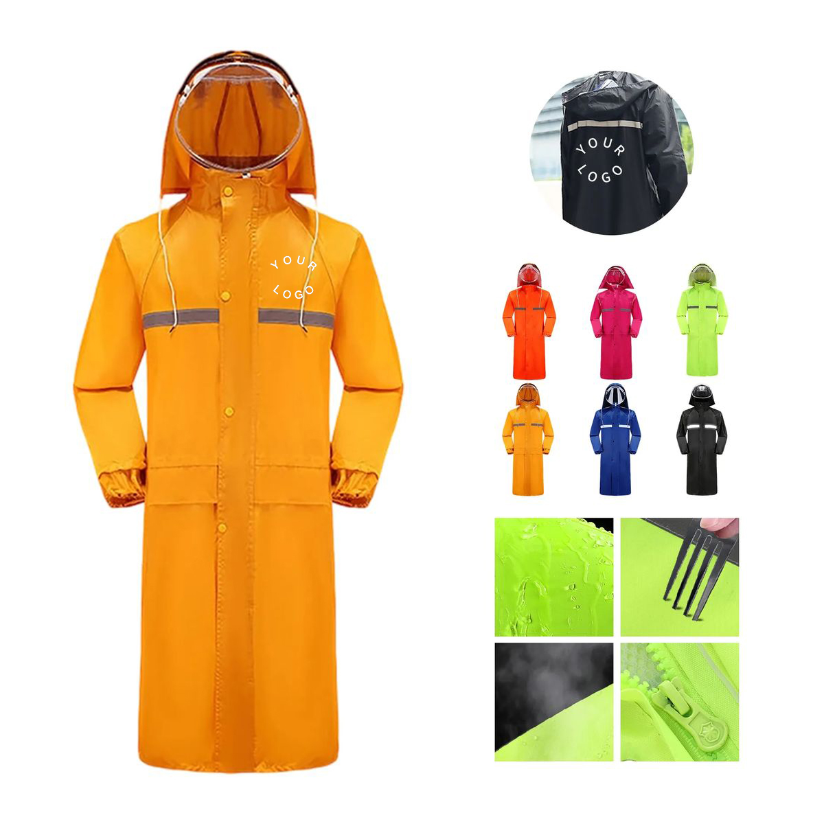 Outdoor Waterproof Long Raincoat Hooded 7