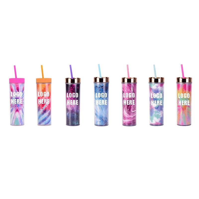 Custom 16 oz Transparent AS Plastic Tie dye Straw Tumbler 5