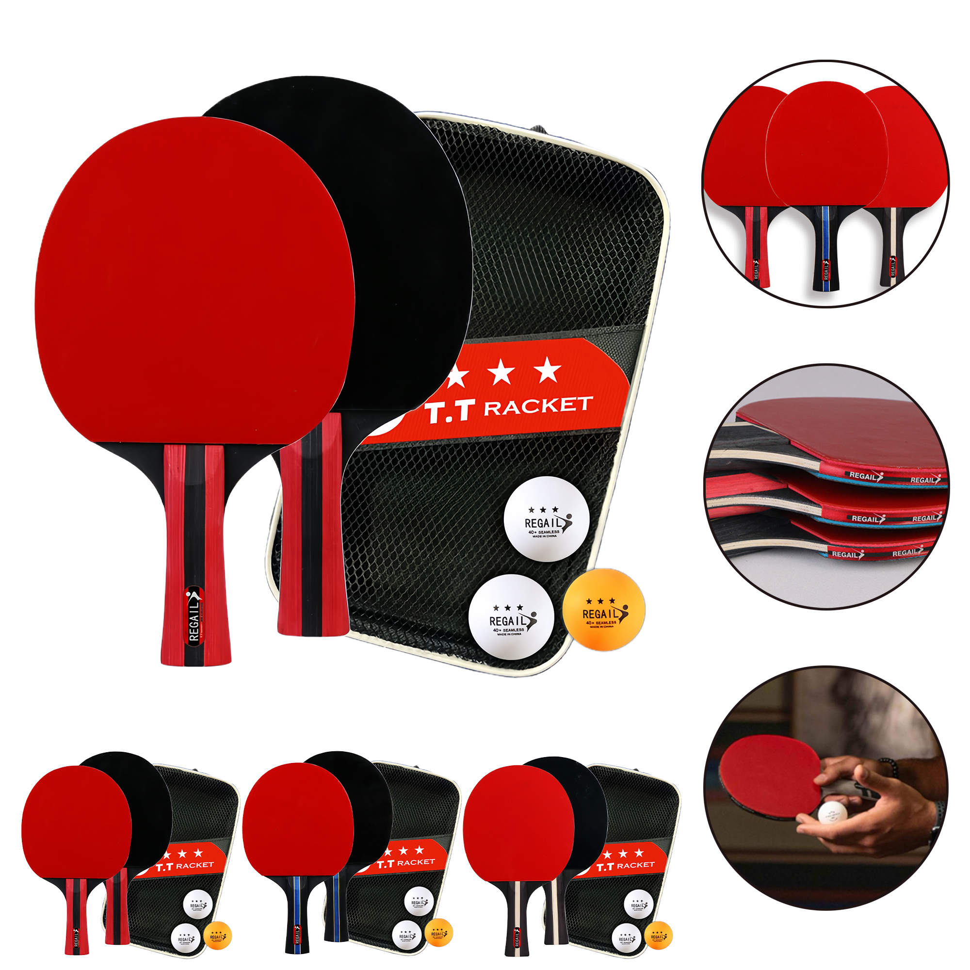 3-Star Black Training Table Tennis Paddle Set with Penhold 5