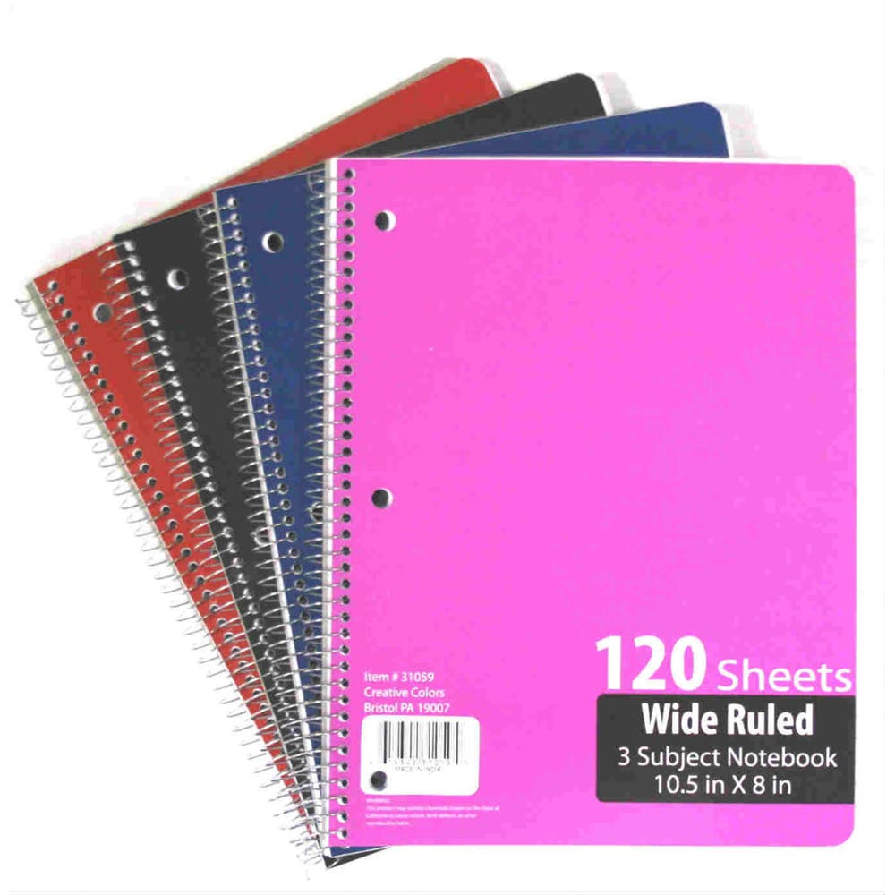 3 Subject Wide Ruled Spiral Notebook - 120 Sheets 1