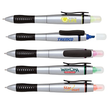 2- in- 1 twist action highlighter and ball point pen. 1